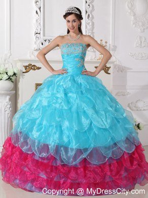 Two-toned Ball Gown Strapless Organza Appliques Quinceanera Dress