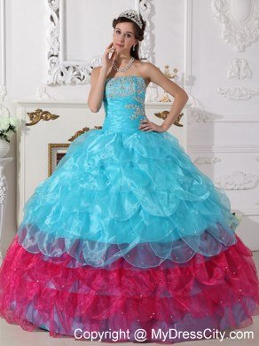 Two-toned Ball Gown Strapless Organza Appliques Quinceanera Dress