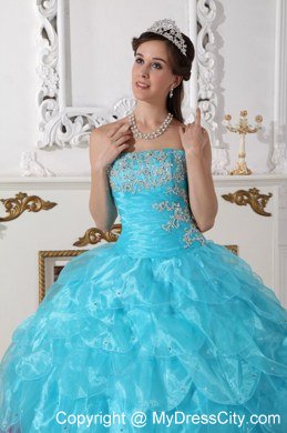 Two-toned Ball Gown Strapless Organza Appliques Quinceanera Dress