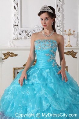 Two-toned Ball Gown Strapless Organza Appliques Quinceanera Dress