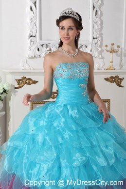 Two-toned Ball Gown Strapless Organza Appliques Quinceanera Dress