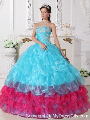 Two-toned Ball Gown Strapless Organza Appliques Quinceanera Dress