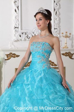 Two-toned Ball Gown Strapless Organza Appliques Quinceanera Dress