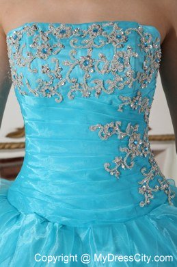 Two-toned Ball Gown Strapless Organza Appliques Quinceanera Dress