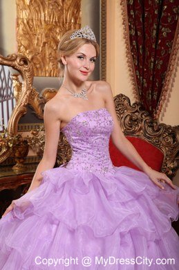 Lavender Ball Gown 2013 Organza Quinceanera Dress with Beading