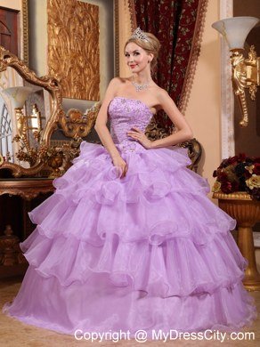 Lavender Ball Gown 2013 Organza Quinceanera Dress with Beading