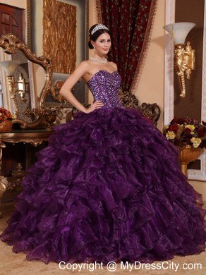 Ruffles Sweetheart Organza Sequins Purple Quinceanera Dress