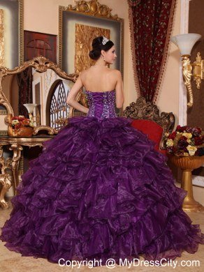 Ruffles Sweetheart Organza Sequins Purple Quinceanera Dress