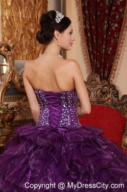 Ruffles Sweetheart Organza Sequins Purple Quinceanera Dress