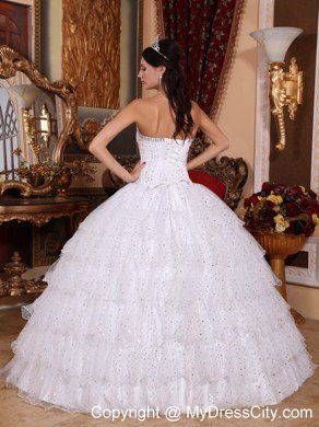 White Special Fabric Sweetheart Dress For Sweet 15 with Ruffled layers