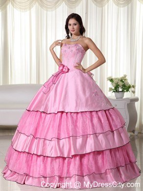 Embroidery Flowers Rose Pink Quinceanera Dress for Party Style