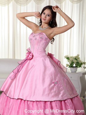 Embroidery Flowers Rose Pink Quinceanera Dress for Party Style