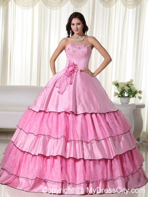 Embroidery Flowers Rose Pink Quinceanera Dress for Party Style