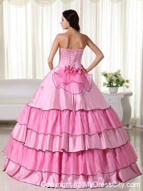 Embroidery Flowers Rose Pink Quinceanera Dress for Party Style