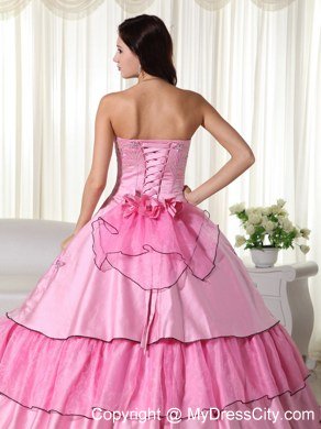 Embroidery Flowers Rose Pink Quinceanera Dress for Party Style