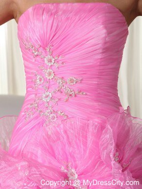 Rose Pink Ruches Ruffles Dress for Sweet 16 with Appliques