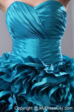 Teal A-Line Princess Sweetheart Hand Made Flowers Quinceanea Dress