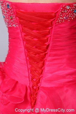 Coral Red Sweetheart Organza Ruffles Quinceanea Dress 2013