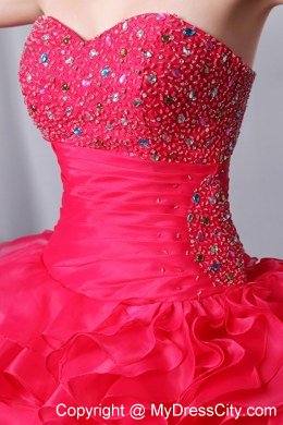 Coral Red Sweetheart Organza Ruffles Quinceanea Dress 2013