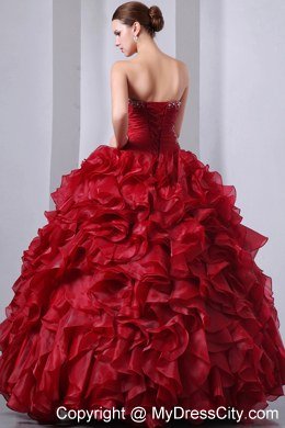 Luxurious Wine Red Ruffles Quinceanera Dress with Beading