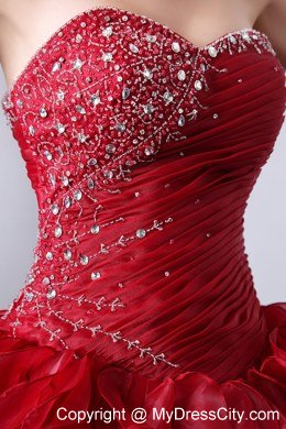 Luxurious Wine Red Ruffles Quinceanera Dress with Beading