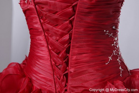 Luxurious Wine Red Ruffles Quinceanera Dress with Beading