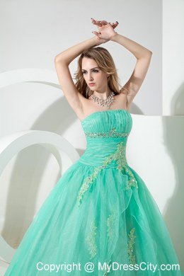 Apple Green Organza Ruches and Appliques 2013 Sweet 15 Dress