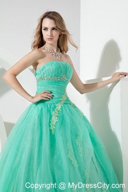 Apple Green Organza Ruches and Appliques 2013 Sweet 15 Dress