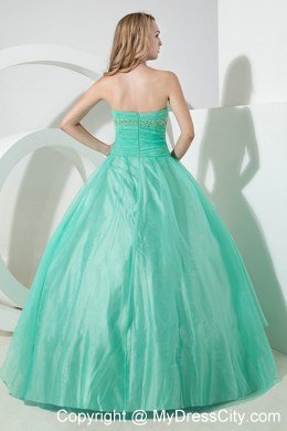 Apple Green Organza Ruches and Appliques 2013 Sweet 15 Dress