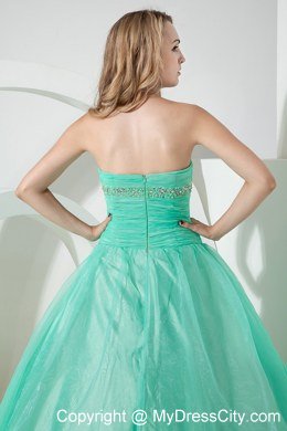 Apple Green Organza Ruches and Appliques 2013 Sweet 15 Dress