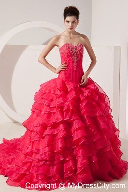 Red Sweetheart Ruffled Layers Appliques Quinceanera Dress for Girl