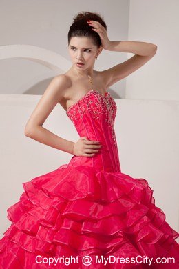 Red Sweetheart Ruffled Layers Appliques Quinceanera Dress for Girl