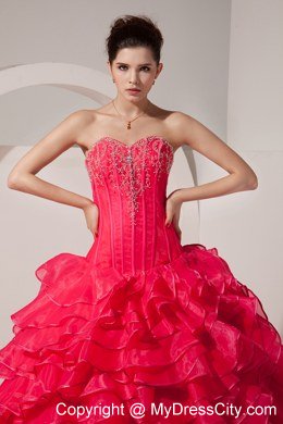 Red Sweetheart Ruffled Layers Appliques Quinceanera Dress for Girl