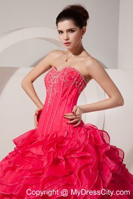 Red Sweetheart Ruffled Layers Appliques Quinceanera Dress for Girl