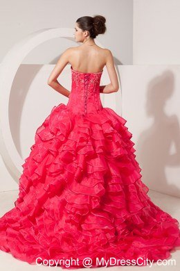 Red Sweetheart Ruffled Layers Appliques Quinceanera Dress for Girl