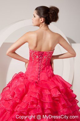 Red Sweetheart Ruffled Layers Appliques Quinceanera Dress for Girl