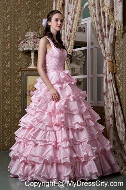 Pretty One ShoulderRuffled Layers Sweet 16 Dress with Beading