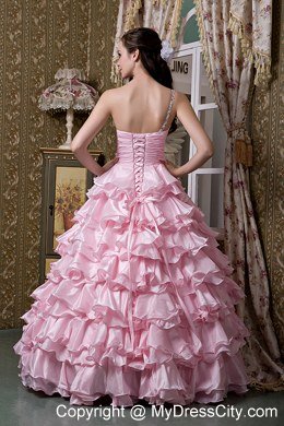 Pretty One ShoulderRuffled Layers Sweet 16 Dress with Beading