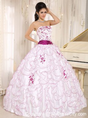 White Organza Ruffles Quinceanera Dress With Embroidery Decorate