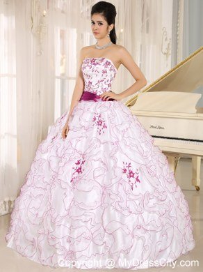 White Organza Ruffles Quinceanera Dress With Embroidery Decorate