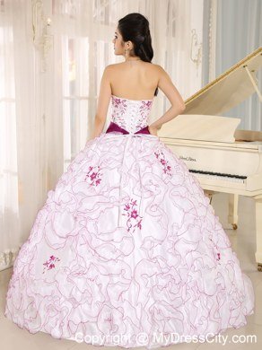 White Organza Ruffles Quinceanera Dress With Embroidery Decorate