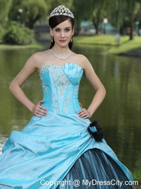 Aqua Blue Taffeta 2013 Quinceanera Dress with Appliques and Pick-ups