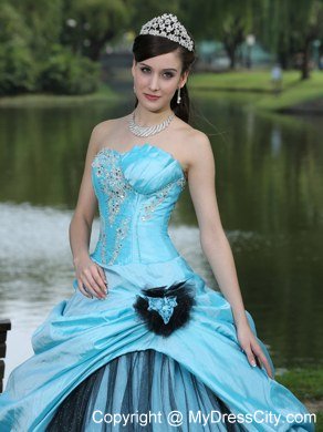 Aqua Blue Taffeta 2013 Quinceanera Dress with Appliques and Pick-ups