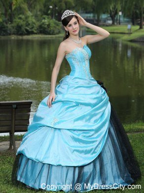 Aqua Blue Taffeta 2013 Quinceanera Dress with Appliques and Pick-ups