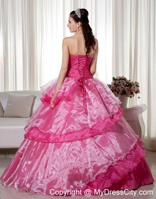 Hot Pink Sweetheart Beaded 2013 Ruffled Layers Quinceanera Dress