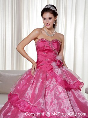 Hot Pink Sweetheart Beaded 2013 Ruffled Layers Quinceanera Dress