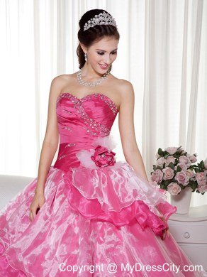 Hot Pink Sweetheart Beaded 2013 Ruffled Layers Quinceanera Dress