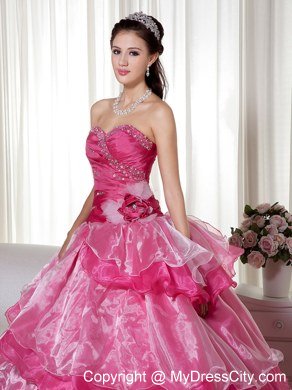 Hot Pink Sweetheart Beaded 2013 Ruffled Layers Quinceanera Dress