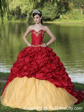 Appliques and Pick-ups Wine Red For 2013 Quinceanera Dress