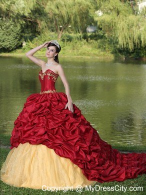 Appliques and Pick-ups Wine Red For 2013 Quinceanera Dress